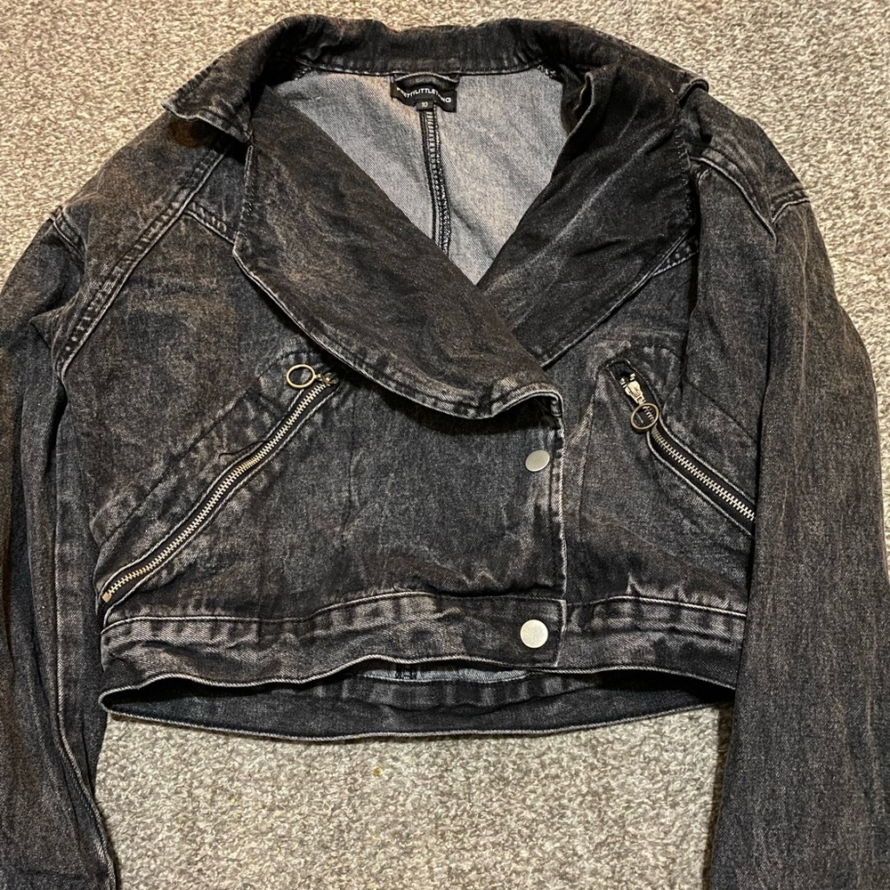 Pretty Little Thing Black Jean Jacket Size 10